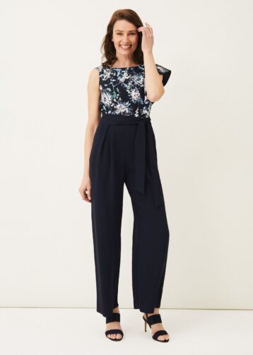 Phase Eight Casey Floral Bodice Tapered Jumpsuit Navy Multi