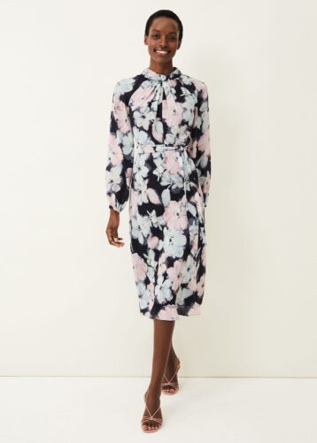 Phase Eight Ella Floral Print Dress Black Blue Pink