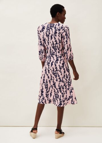 Phase Eight Jean Floral Midi Wrap Dress Pink Navy