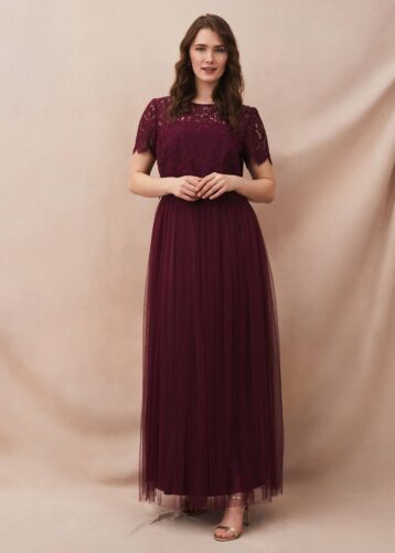 Phase Eight Kiera Lace Tulle Maxi Dress Berry Burgundy Dark Red