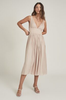 Reiss Saffy Plunge Neckline Midi Dress Blush Light Pink