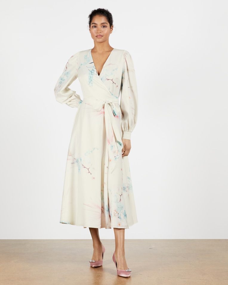 Flossi Floral wrap long sleeve midi dress