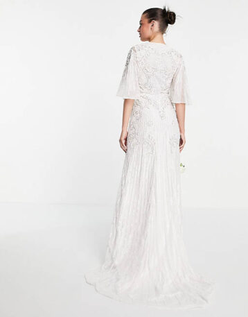 ASOS EDITION Eliza flutter sleeve embellished wedding dress, Ivory - Image 2