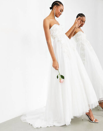 ASOS EDITION Matilda bandeau wedding dress with full skirt and floral embroidery Ivory