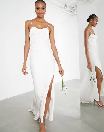 ASOS EDITION Scarlet embellished lace corset wedding dress with satin skirt White