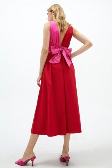 Coast Colour Block Poplin Wrap Dress Pink Red