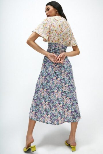 Coast Floral Print Mix Midi Dress Multi Purple