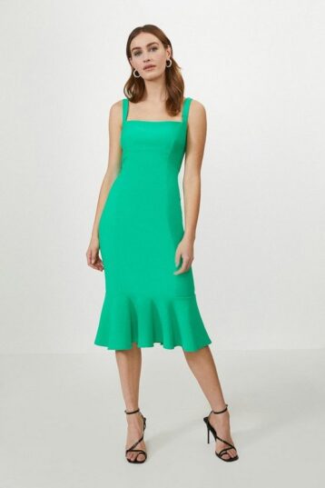 Coast Peplum Hem Bodycon Midi Dress Green