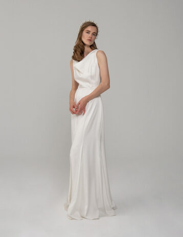 Rowley Hesselballe Mira Silk Cowl Neck Wedding Maxi Dress White