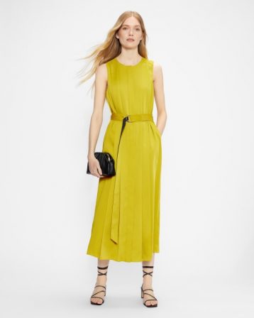 Ted Baker PLEANA Midi Pleat Dress Yellow