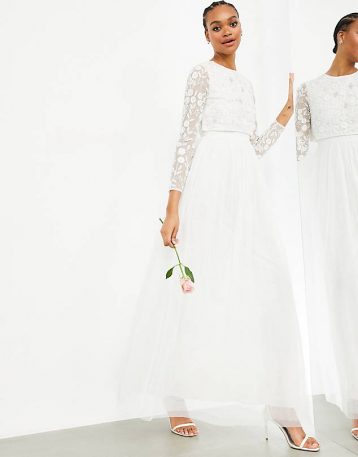 ASOS EDITION Fleur embellished crop top wedding dress Ivory