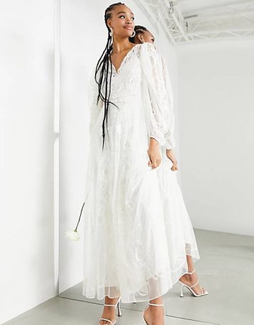 ASOS EDITION Natalia embroidered dobby maxi wedding dress Ivory