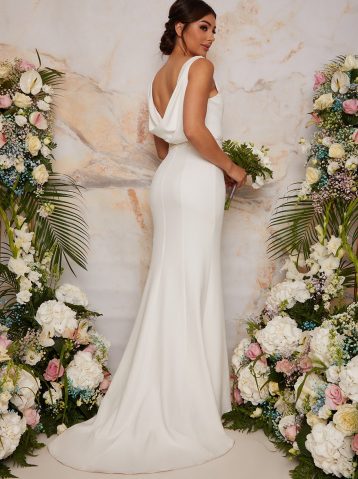 Cowl neck bridal clearance dress