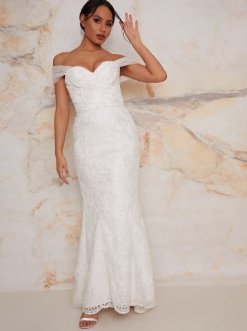 Chi Chi Lace Sweet Heart Wedding Dress with Train in White