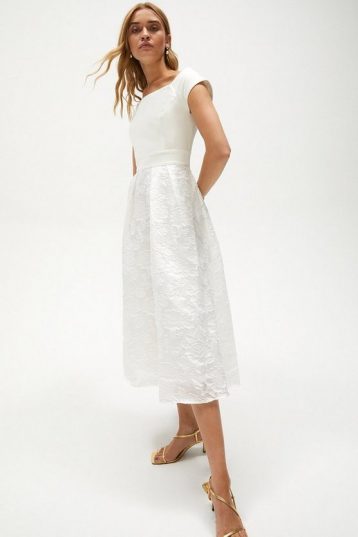 Coast Bardot Neck Embroidered Midi Dress Ivory