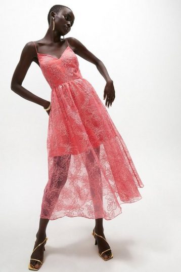 Coast Fleur Embroidered Organza Midi Dress Pink