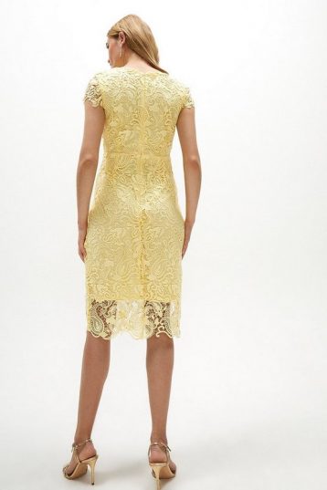 Coast Paisley Crochet Lace Cap Sleeve Shift Dress Yellow