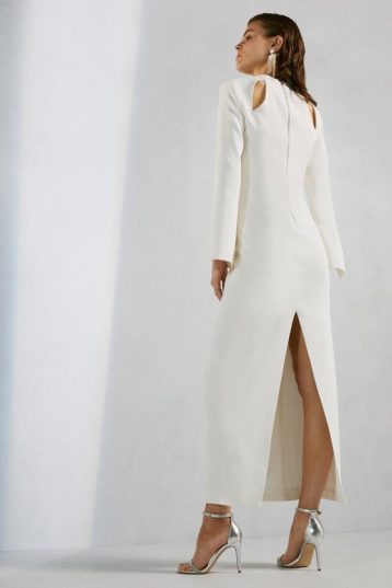 Karen Millen Button Detail Column Maxi Gown, Ivory - Image 2