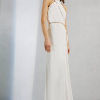 KAREN MILLEN Premium Ruched Halter Strappy Maxi Dress in Ivory