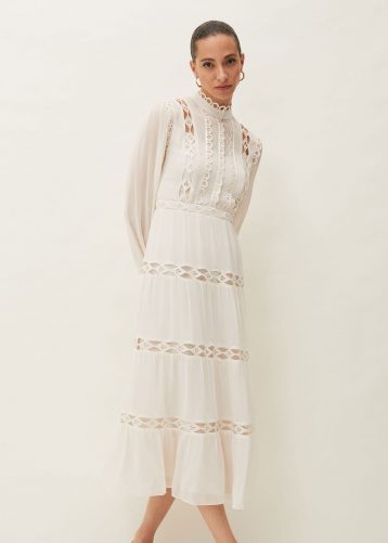 Phase Eight Amberlee Cutwork Midi Dress Ivory