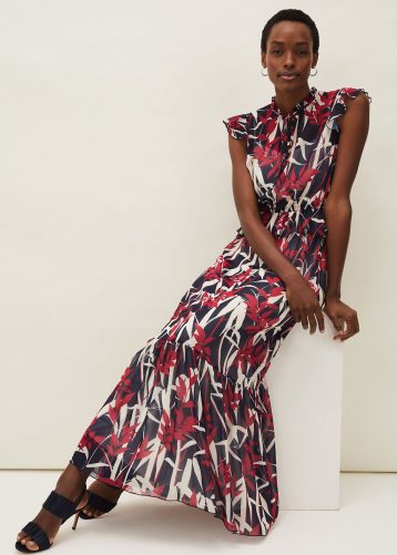 Phase Eight Ellen Palm Print Maxi Dress Multi Red White