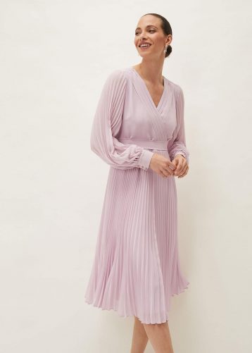 Phase Eight Elsa Pleated Midi Dress Blush Pink