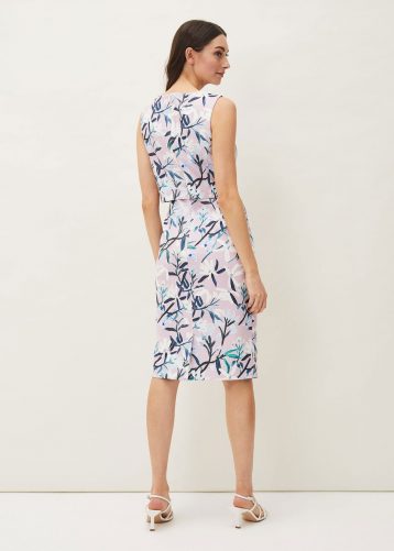 Phase Eight Magnolia Floral Scuba Dress Blush Multi Black