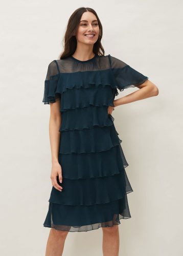 Phase Eight Nika Layered Dress Petrol Green