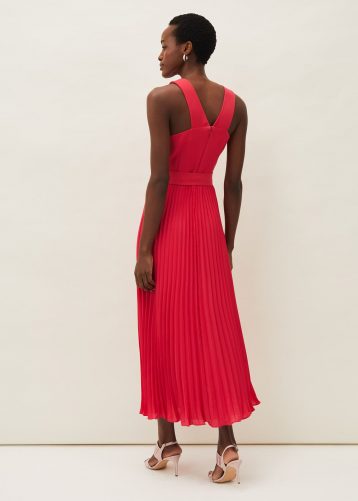 Phase Eight Yas Twist Neck Midi Dress Watermelon Pink Light Red