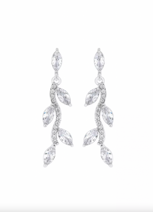 Jon Richard Silver Crystal Leaf Drop Earrings