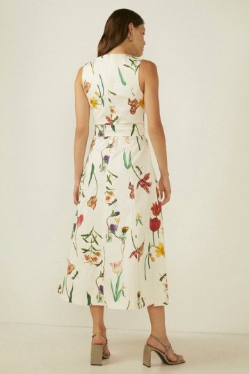 Oasis RHS Tulip Print Midi Dress White Multi