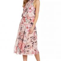 Adrianna Papell Floral Printed Bias Midi Dress Light Pink Blush