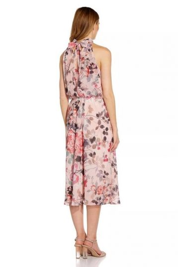 Adrianna Papell Floral Printed Bias Midi Dress Light Pink Blush