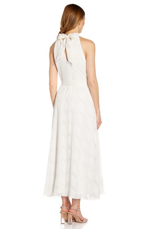 Adrianna Papell Geo Jacquard Halter Midi Dress Ivory Dresses