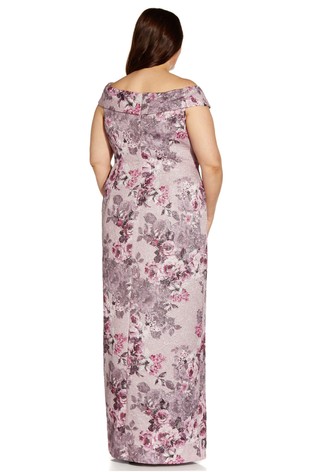 Adrianna Papell Plus Matelasse Bardot Column Gown Purple Multi