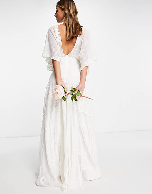 Asos edition wedding floral embroidered 2024 dobby mesh flutter sleeve maxi dress