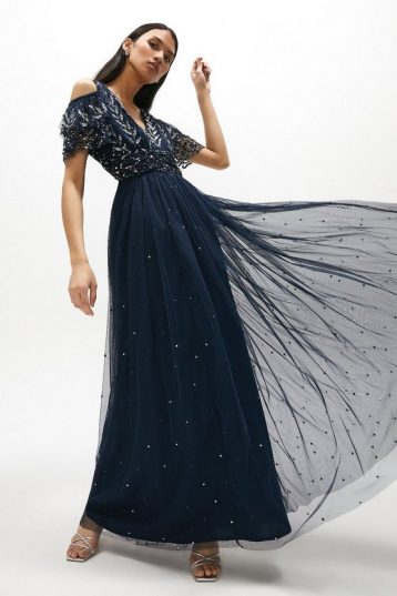 Coast Cold Shoulder Embellished Maxi Dress Navy