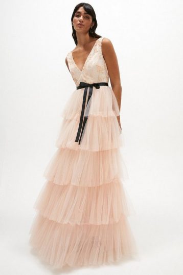 Coast Embellished Tiered Tulle Maxi Dress Pink Blush myonewedding