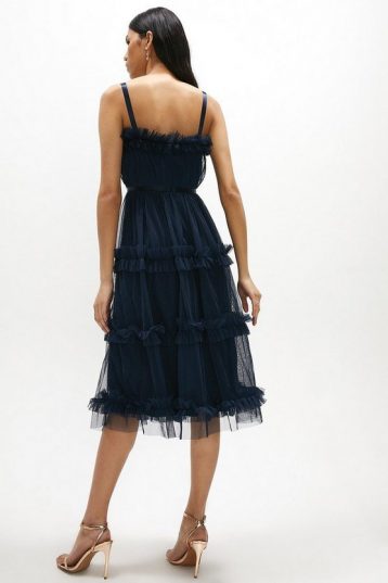 Coast Tiered Ruffle Skirt Midi Dress Navy