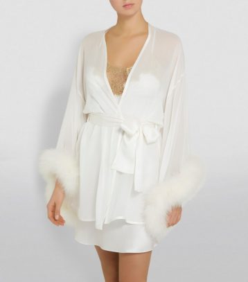 GILDA & PEARL Marabou Trim Robe Ivory