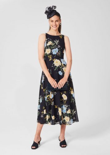 Hobbs Carly Floral Midi Dress Navy Blue Yellow myonewedding