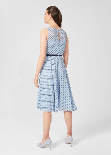 Hobbs Della Jacquard Spot Dress, Powder Blue/Black - Image 2