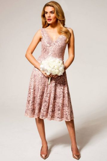 Hot Squash V-Neck Floral Lace Dress Light Pink Blush