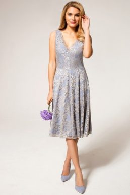 Hot Squash V-Neck Floral Lace Dress Silver Grey