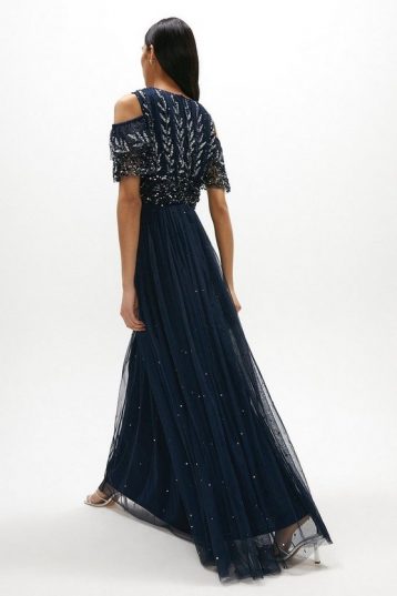 Coast Cold Shoulder Embellished Maxi Dress, Navy - Image 2