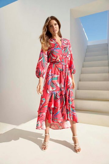 Wallis Print Layered Midi Shirt Dress Pink Multi