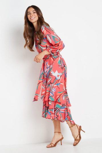 Wallis Print Layered Midi Shirt Dress Pink Multi