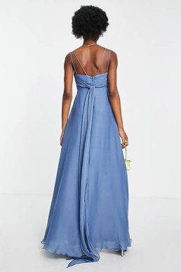 ASOS DESIGN Bridesmaid satin puff sleeve crop top in dusky blue