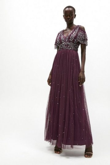 Coast Cold Shoulder Embellished Maxi Dress Berry Purple