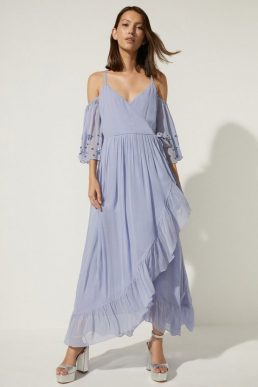 Oasis Embellished Cold Shoulder Wrap Midi Dress Lilac